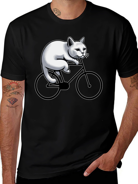 Cat Riding Bicycle Graphic Tee - Black