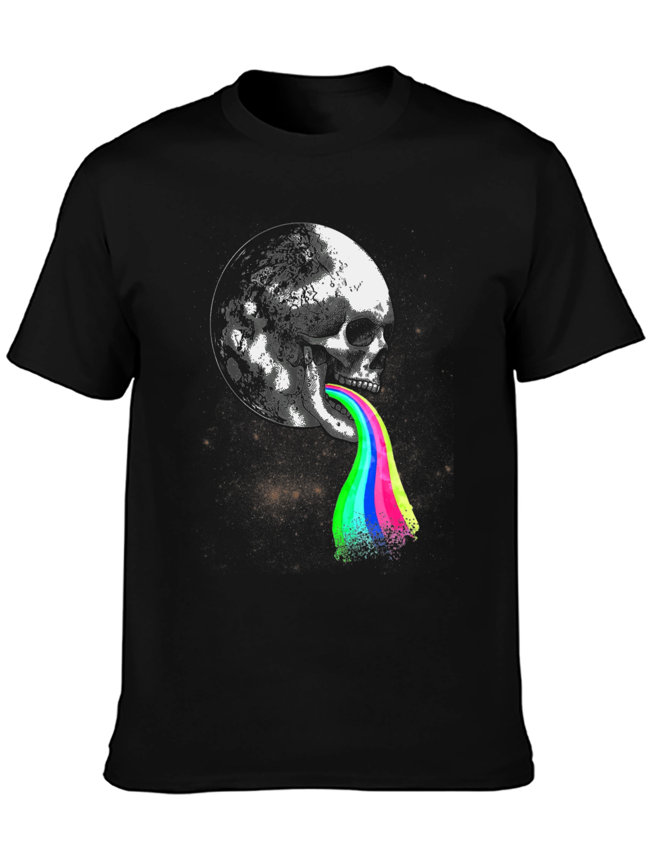 Skull Moon Rainbow Puke Graphic Tee