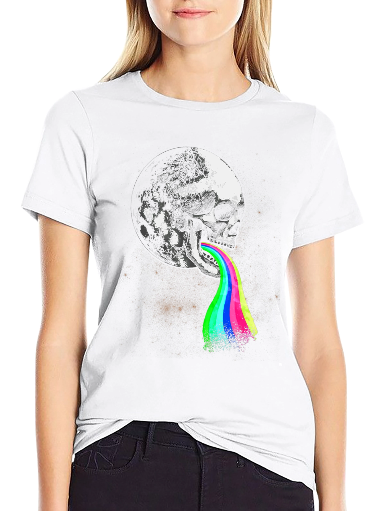 Skull Moon Rainbow Puke Graphic Tee
