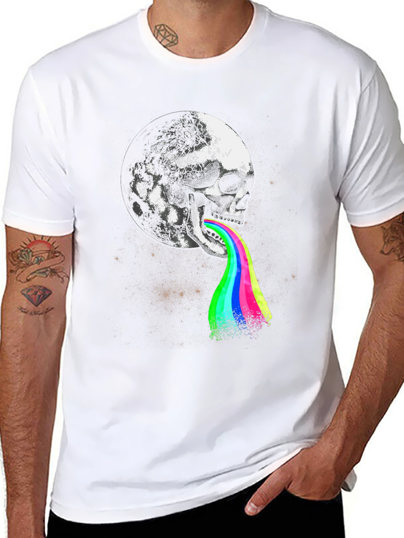 Skull Moon Rainbow Puke Graphic Tee