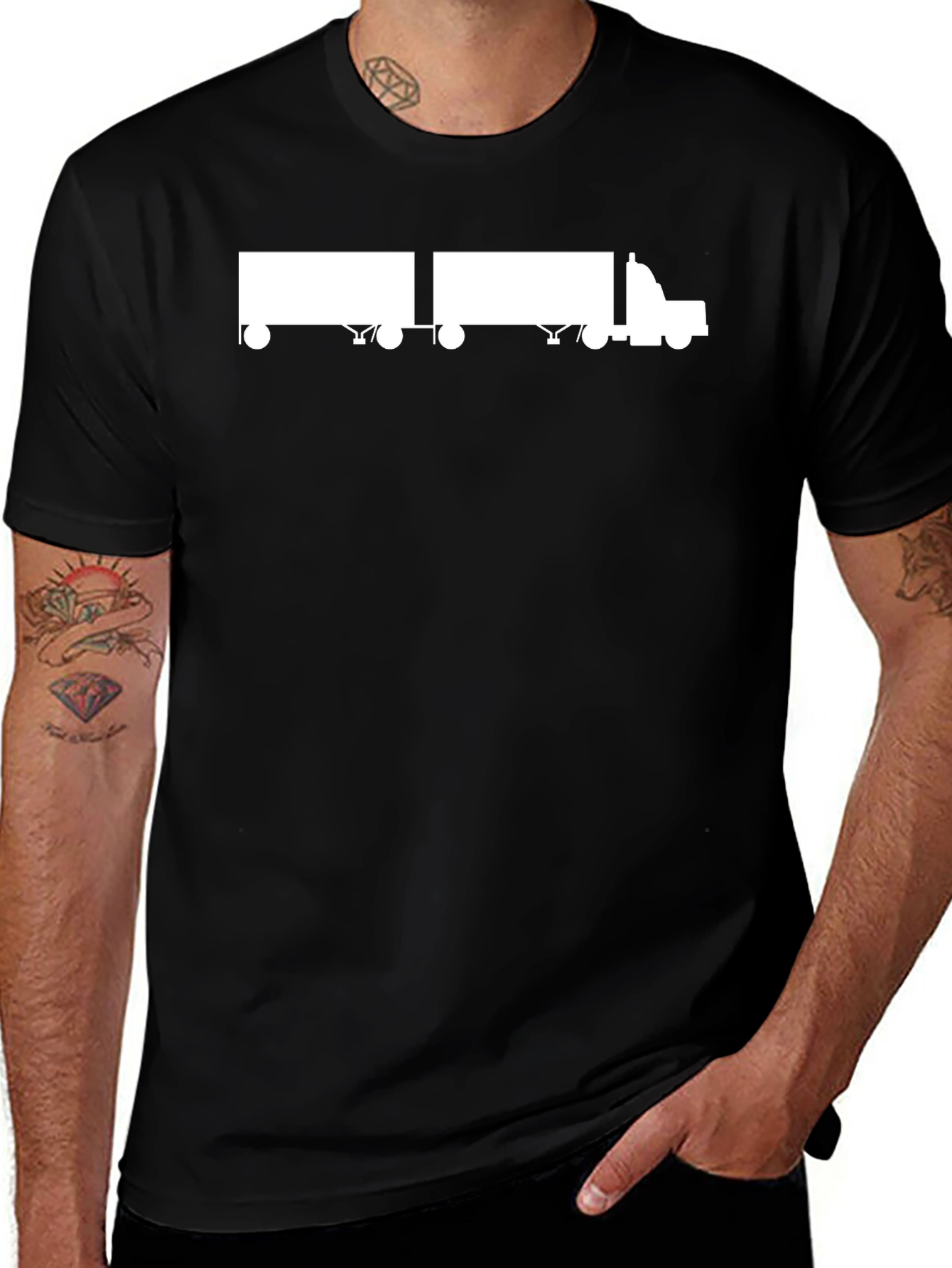 Black Trucker T-Shirt - Double Trailer Design