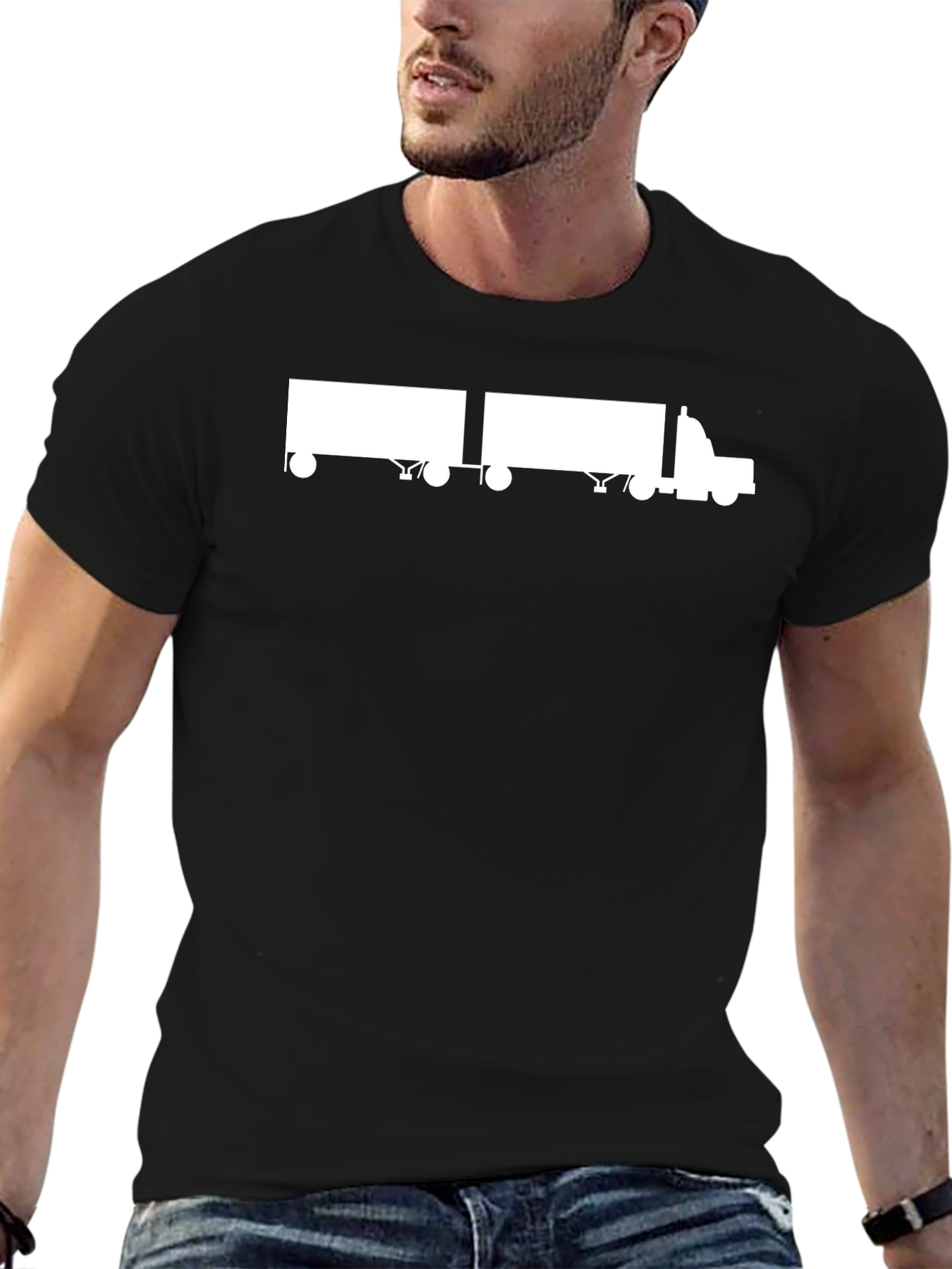 Black Trucker T-Shirt - Double Trailer Design