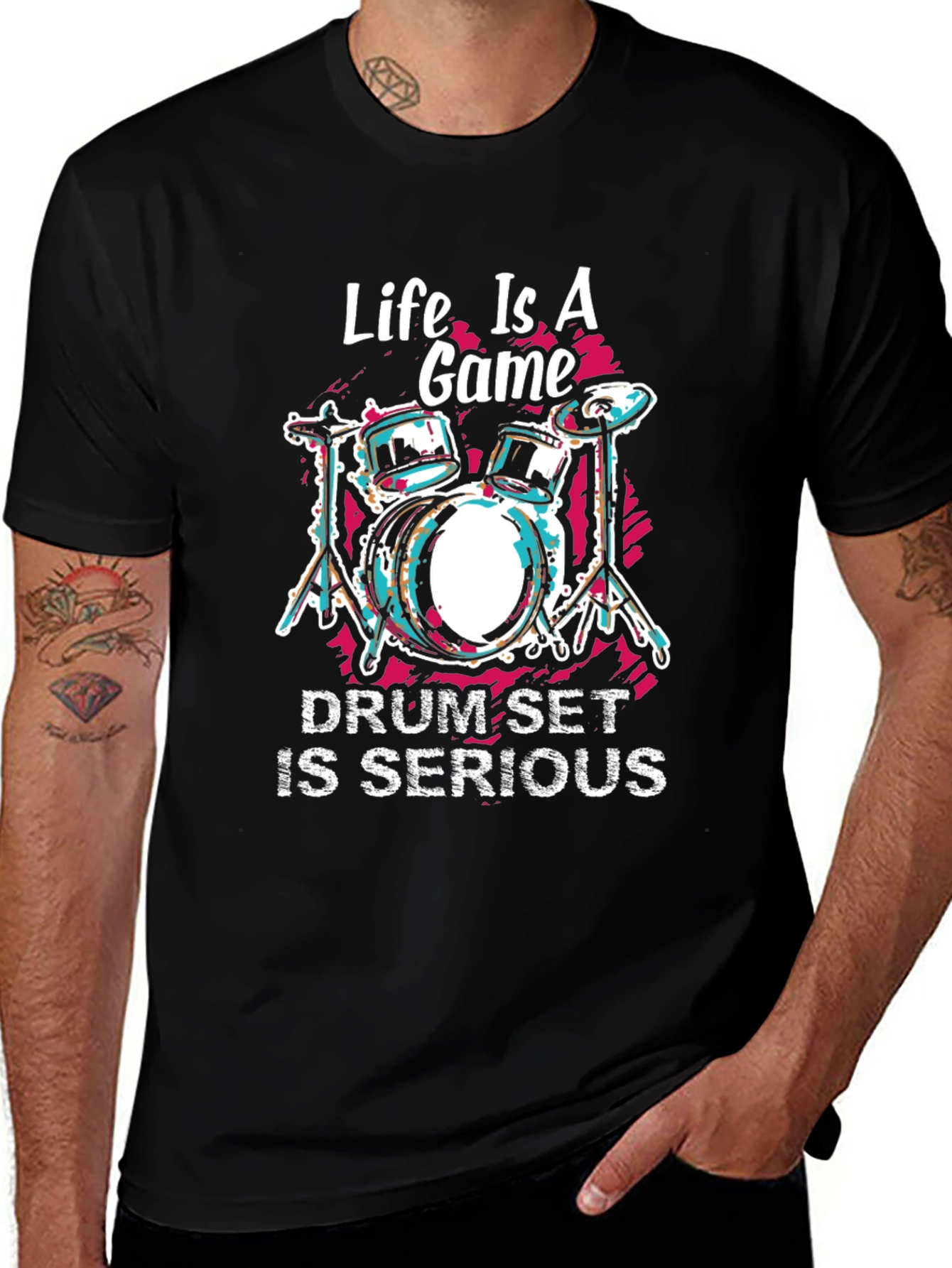 Life is a Game Drum Set Graphic T-Shirt