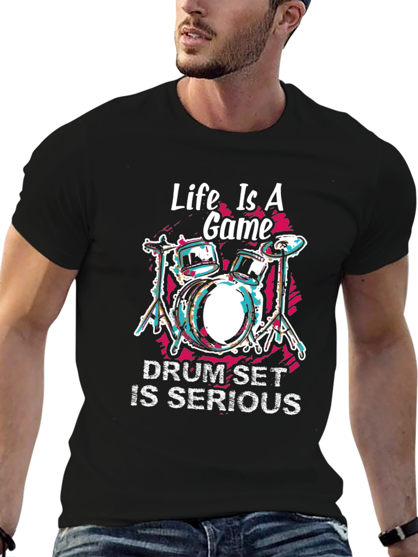 Life is a Game Drum Set Graphic T-Shirt