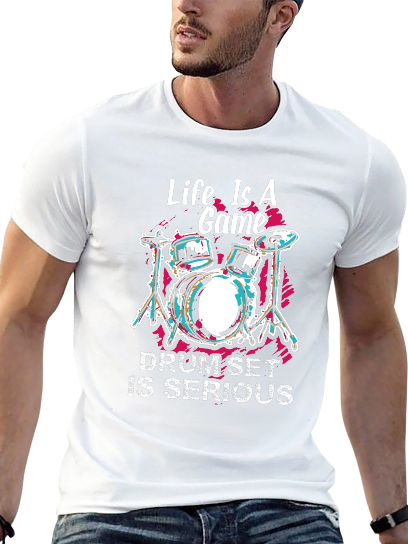 Life is a Game Drum Set Graphic T-Shirt