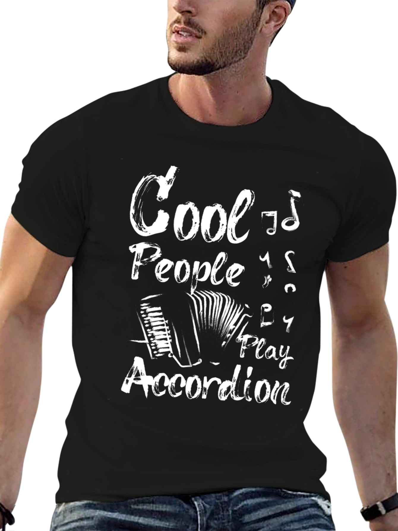 Cool Accordion Player Black T-Shirt