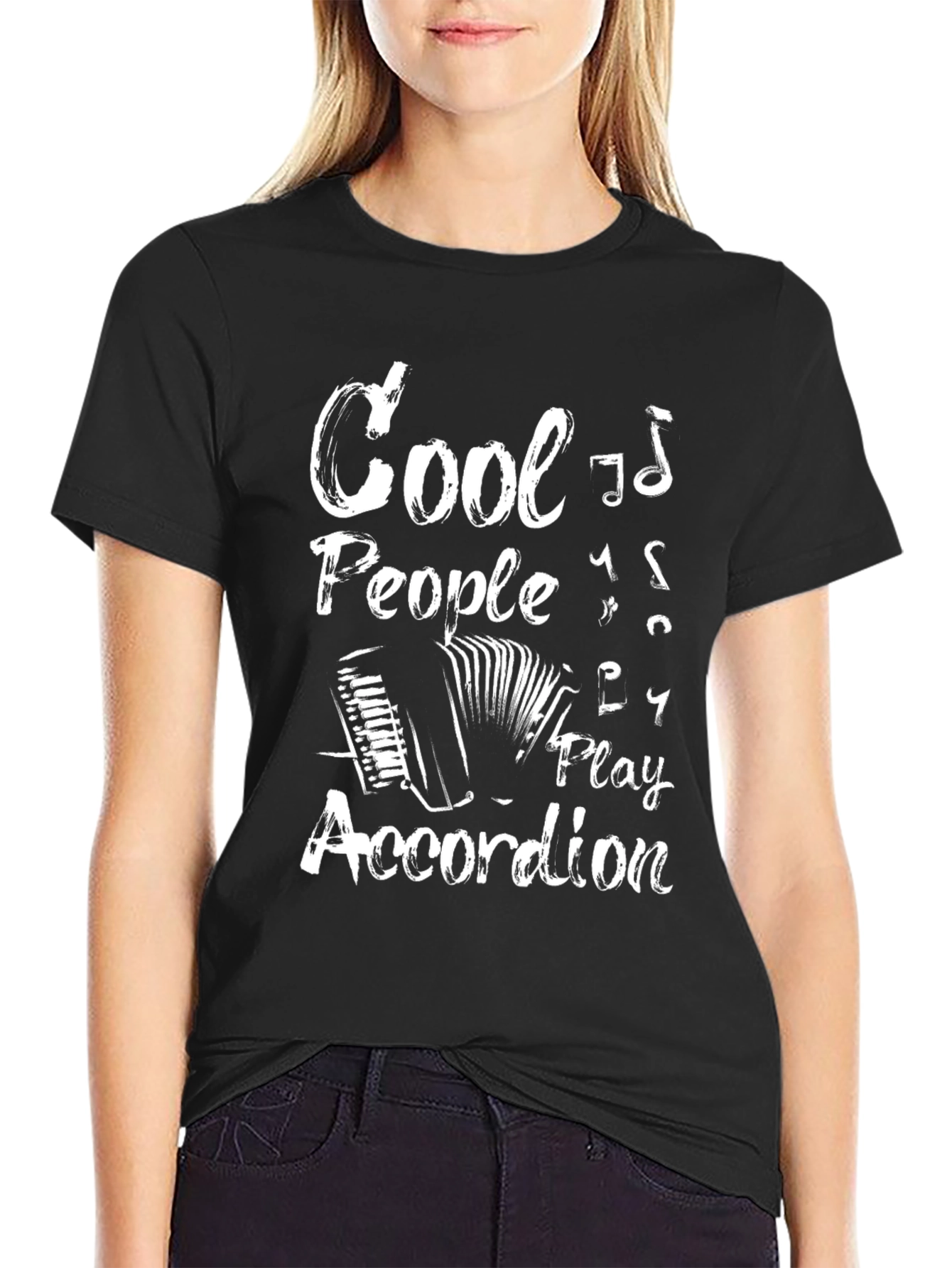 Cool Accordion Player Black T-Shirt