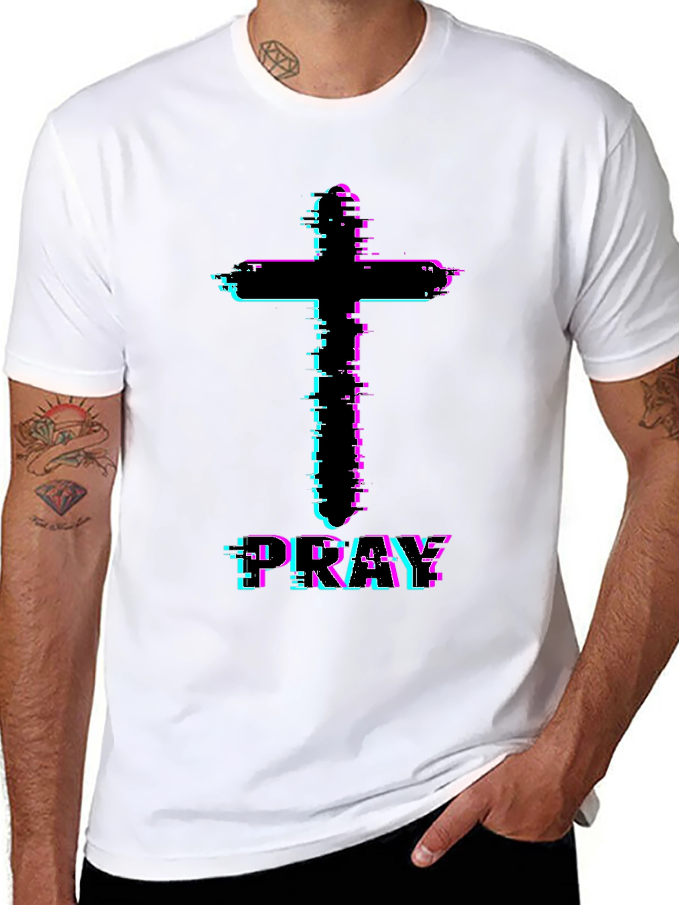 Pray Glitch Cross Graphic Tee