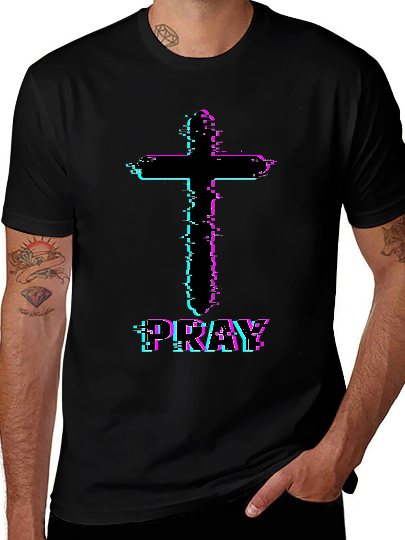 Pray Glitch Cross Graphic Tee