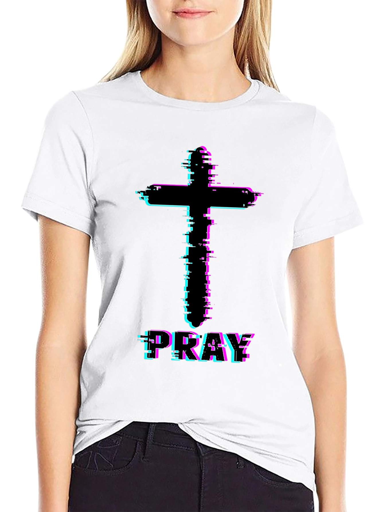 Pray Glitch Cross Graphic Tee