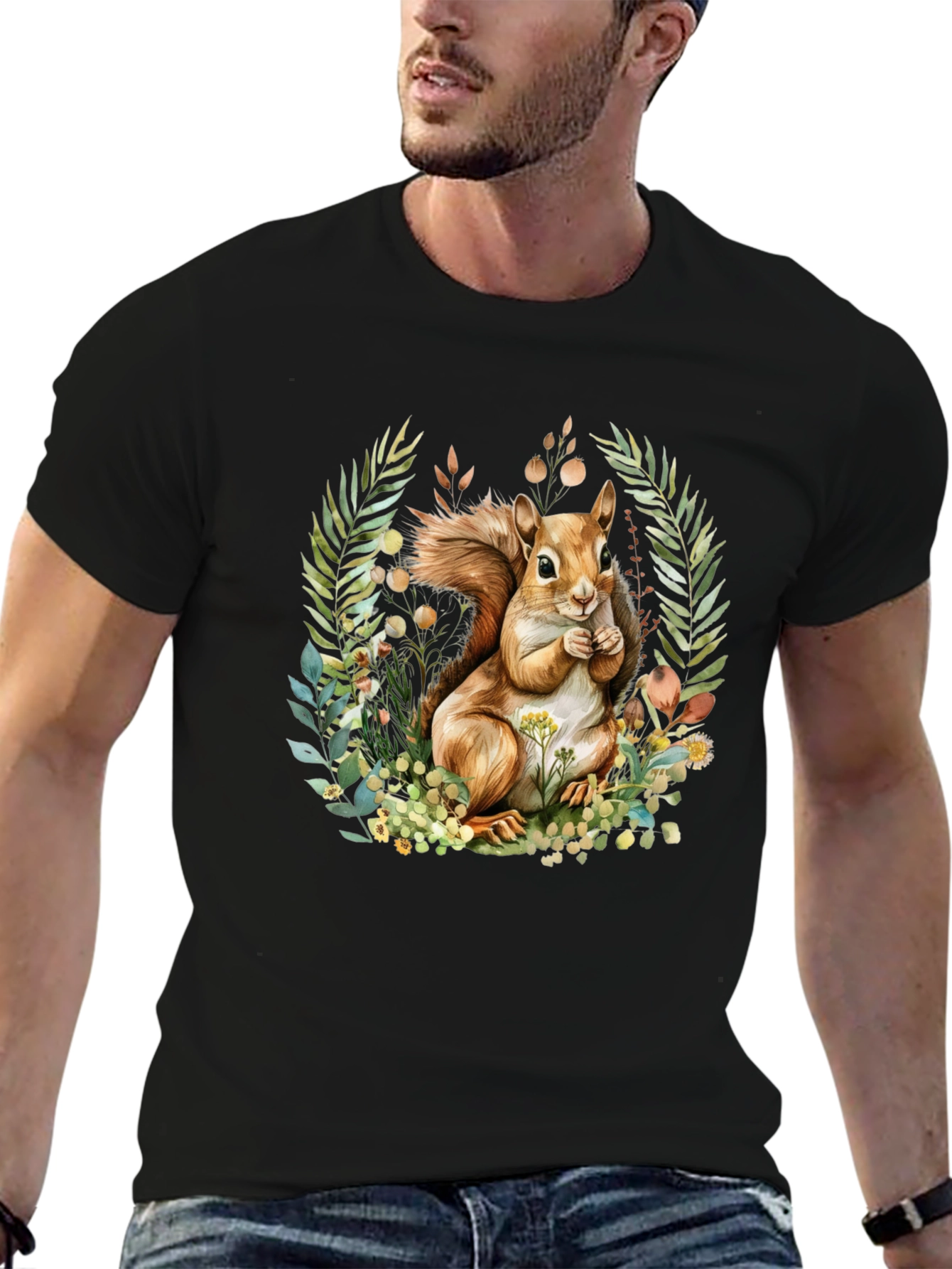 Squirrel & Floral Graphic T-Shirt