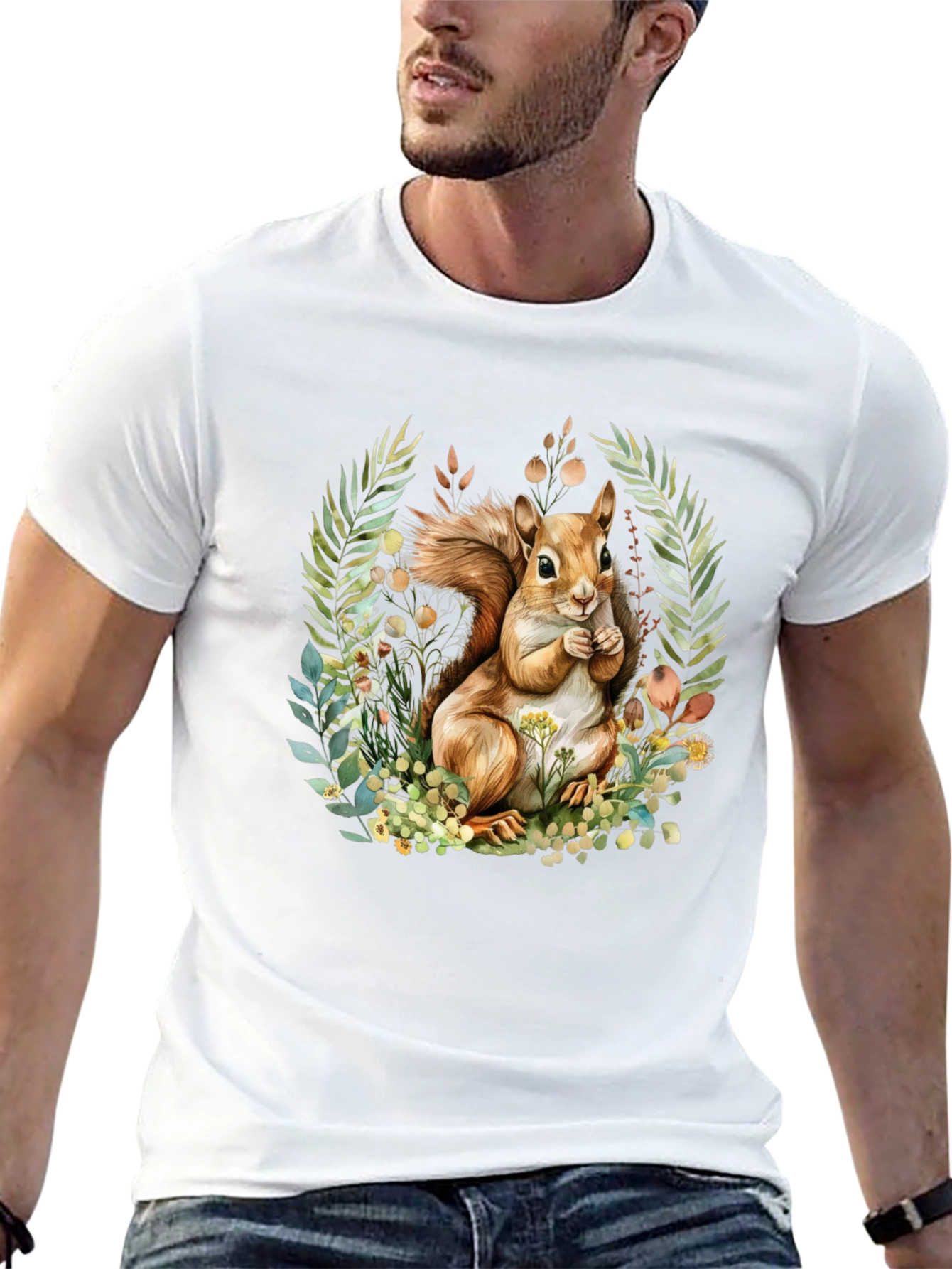 Squirrel & Floral Graphic T-Shirt