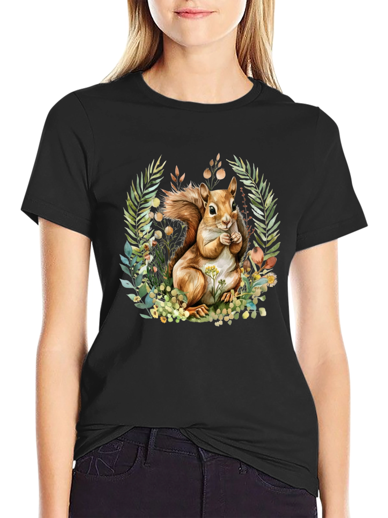 Squirrel & Floral Graphic T-Shirt