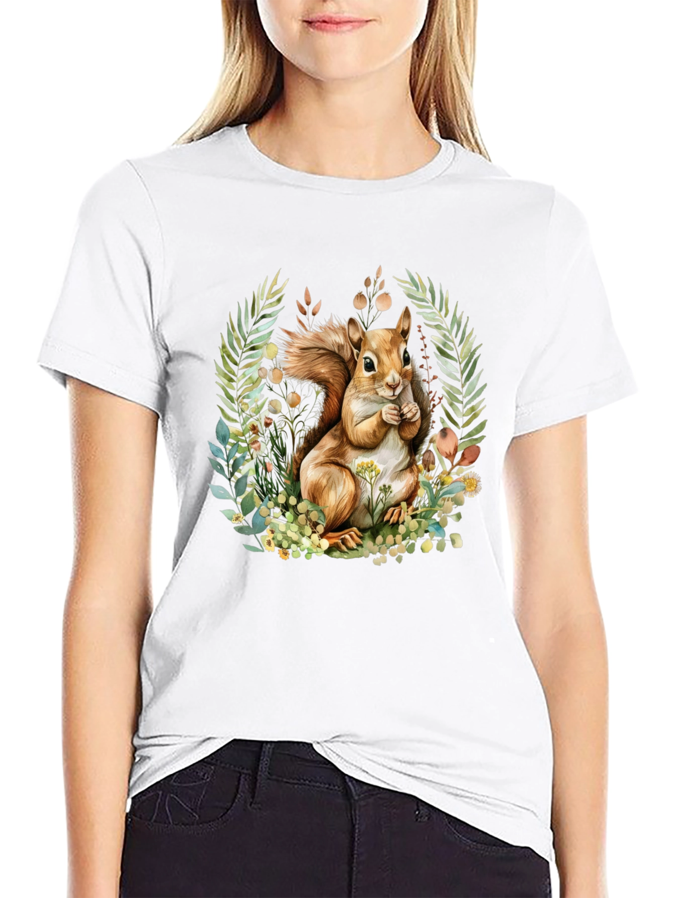 Squirrel & Floral Graphic T-Shirt