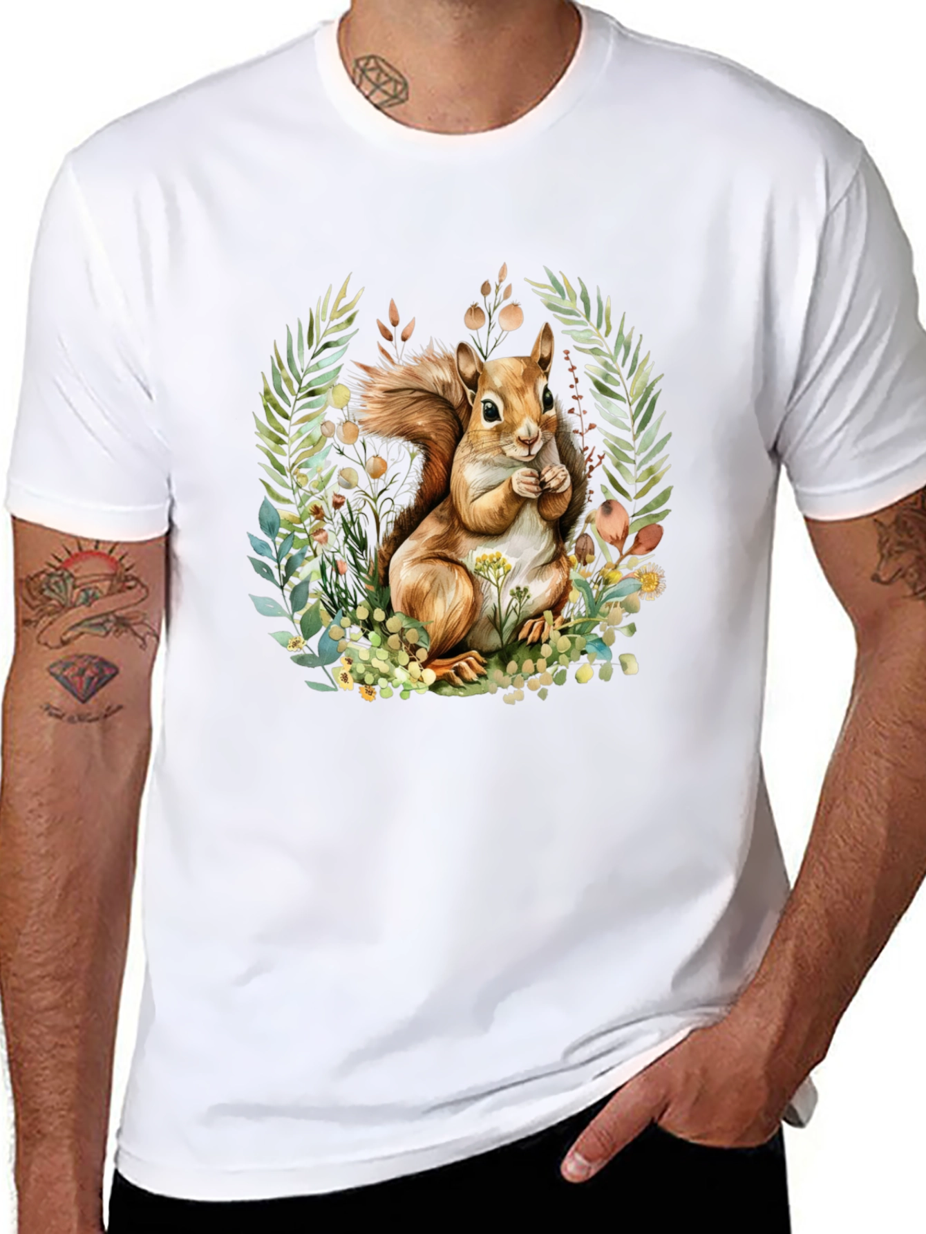 Squirrel & Floral Graphic T-Shirt