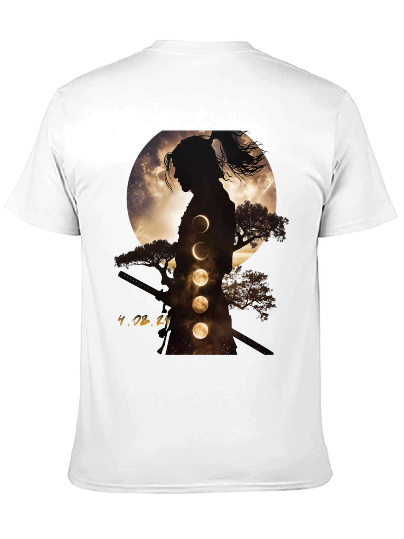Samurai Moon Phase Graphic Tee - Stylish Black T-Shirt