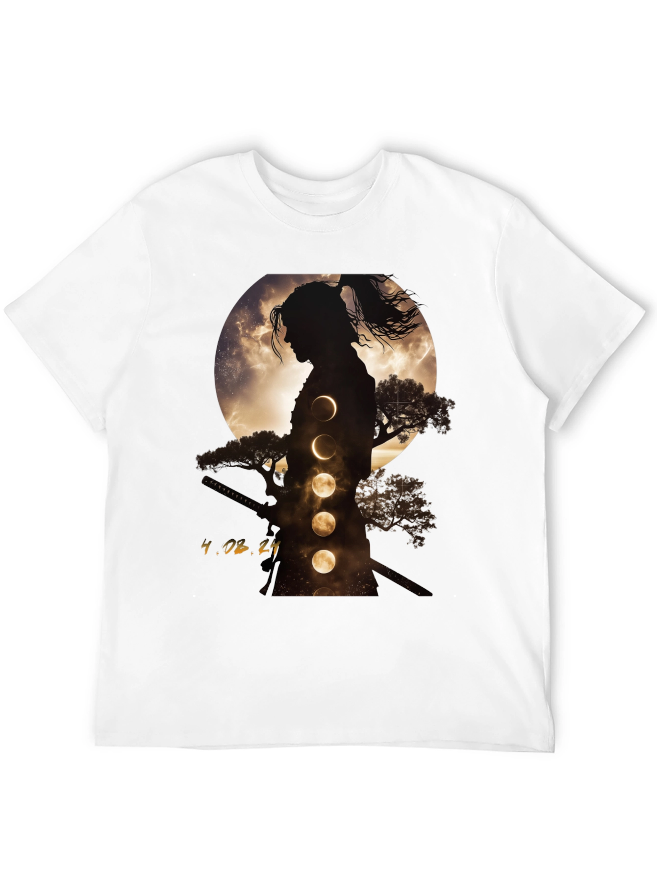 Samurai Moon Phase Graphic Tee - Stylish Black T-Shirt