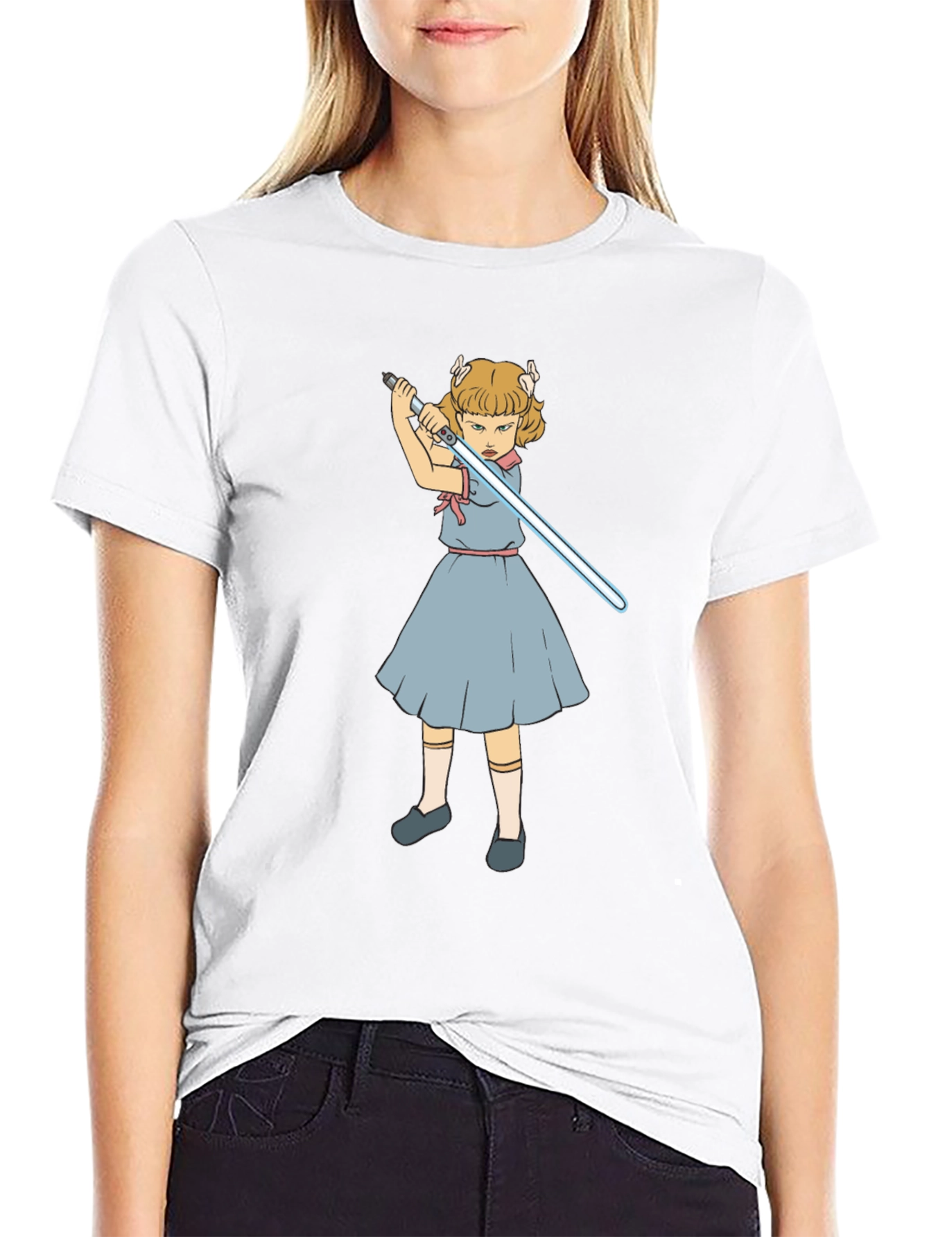 Girl with Lightsaber Black T-Shirt