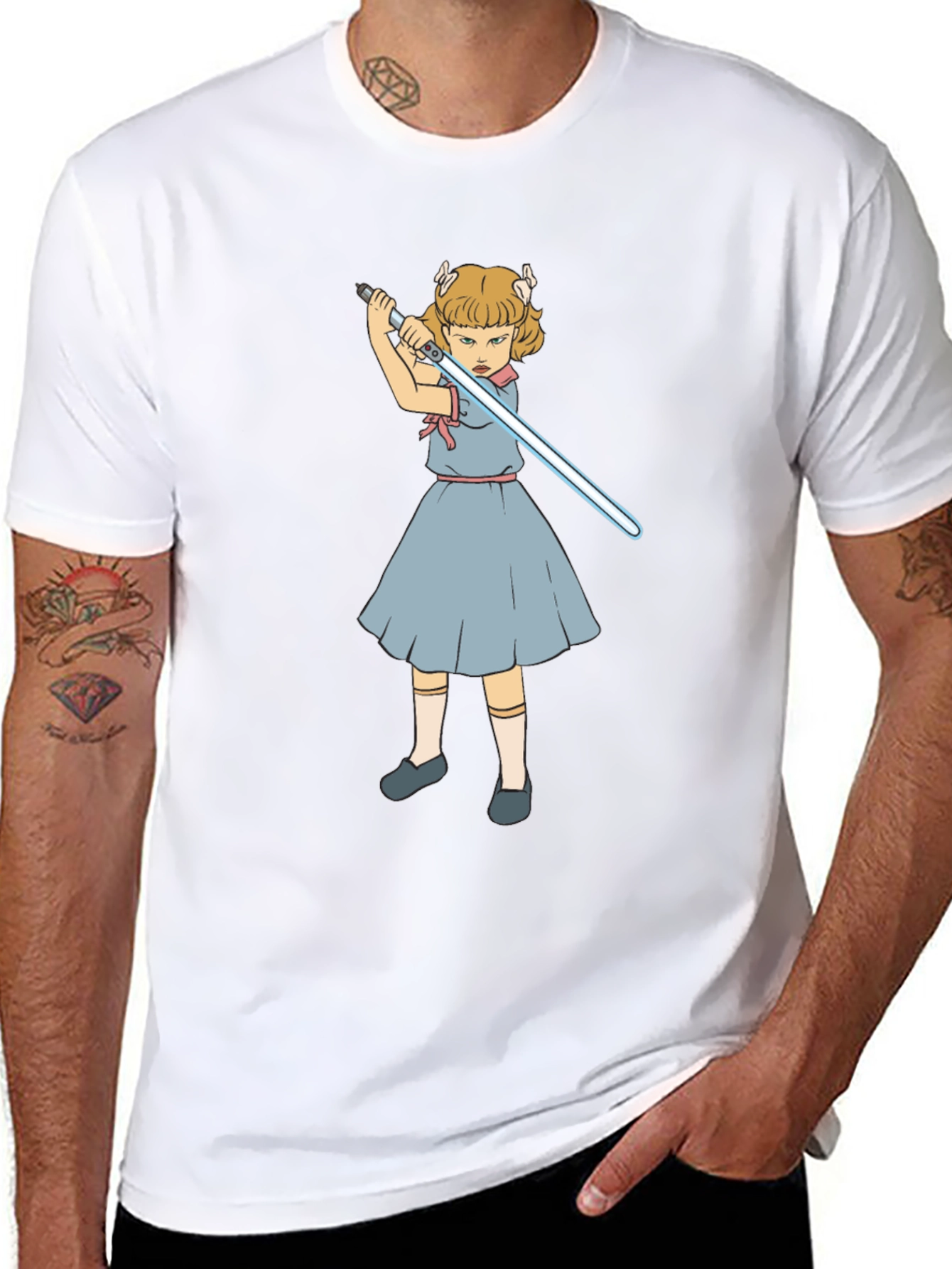 Girl with Lightsaber Black T-Shirt