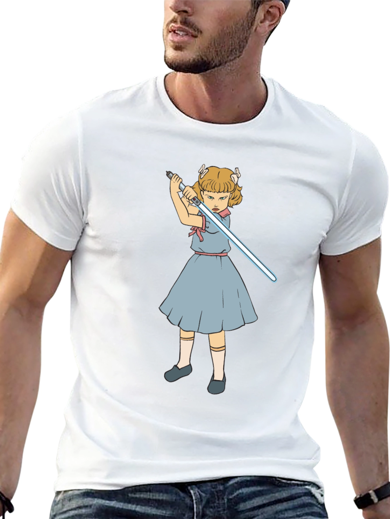 Girl with Lightsaber Black T-Shirt