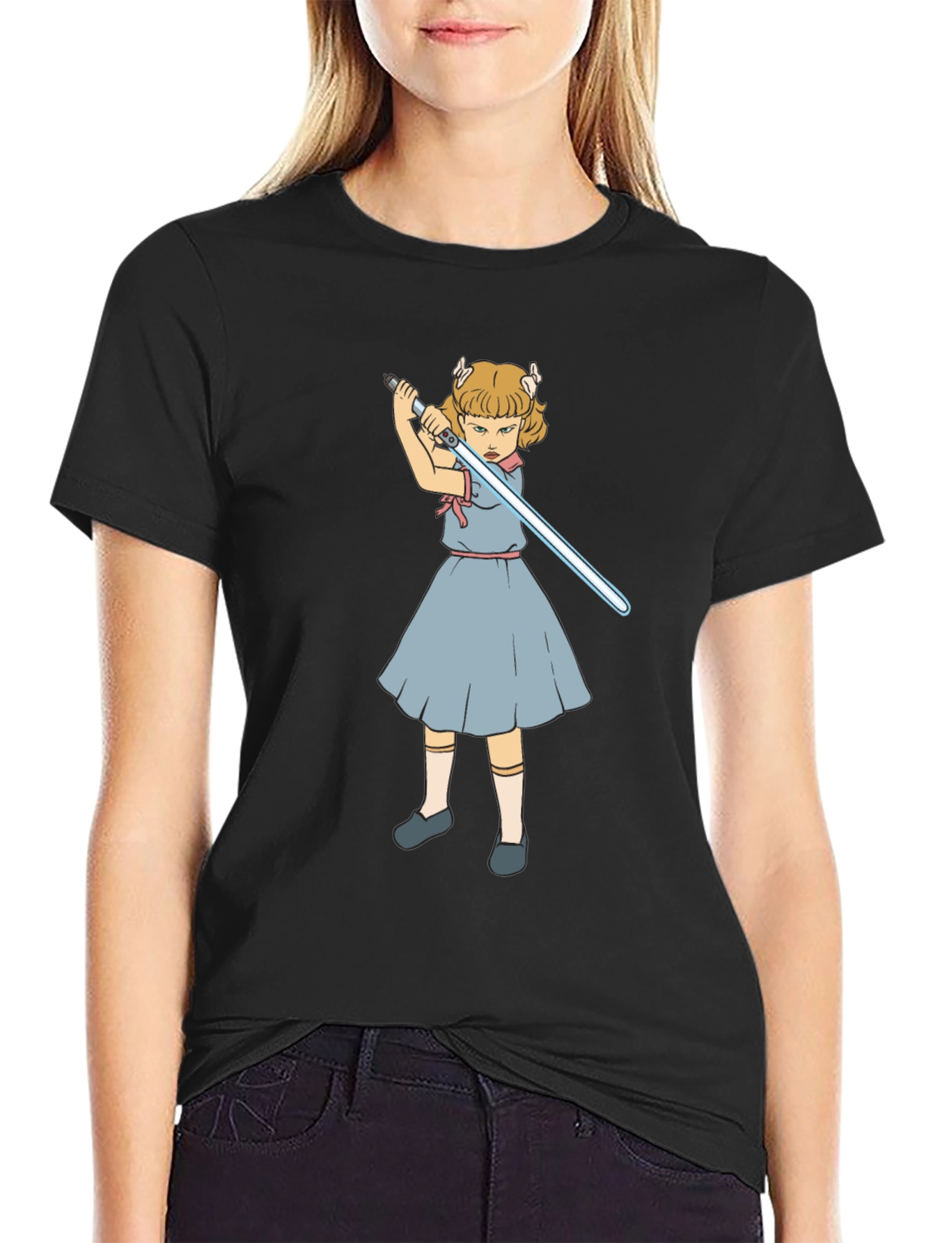 Girl with Lightsaber Black T-Shirt