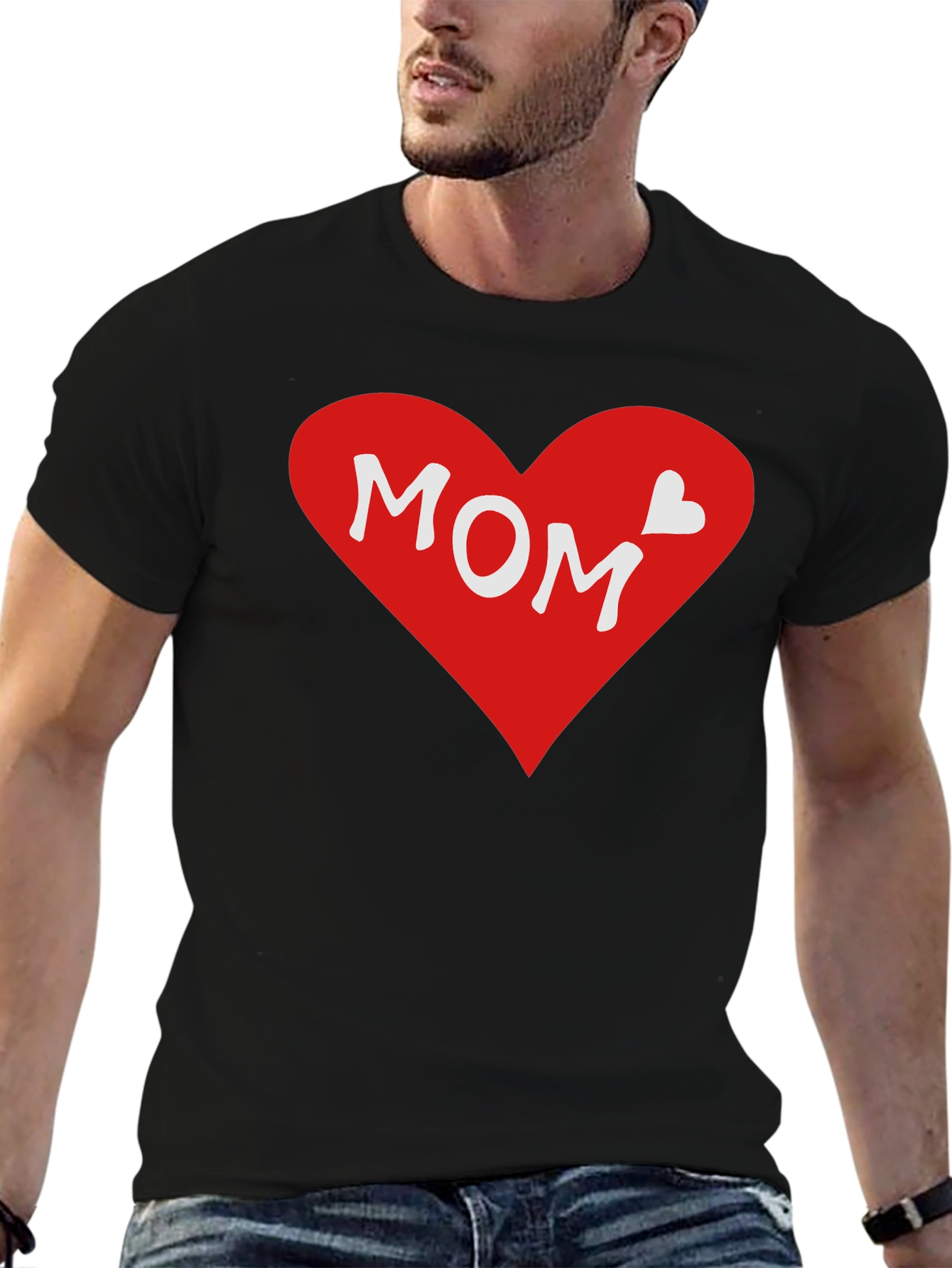 Mom Heart Graphic T-Shirt - Black