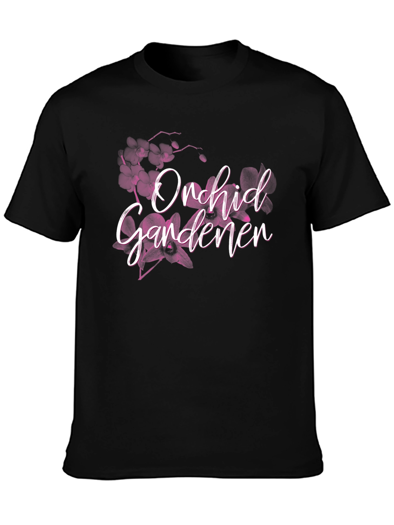 Orchid Gardener Black T-Shirt Floral Design