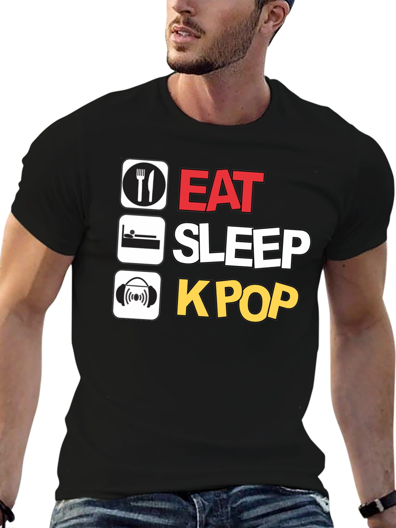 Eat Sleep K-Pop Black T-Shirt