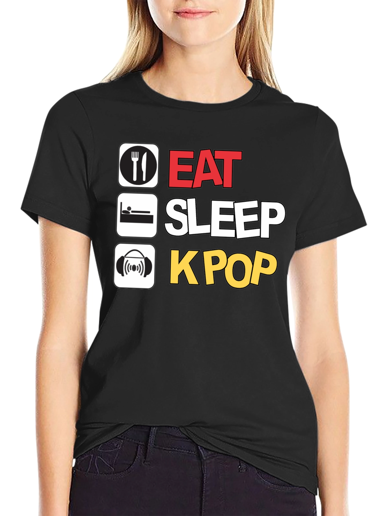 Eat Sleep K-Pop Black T-Shirt