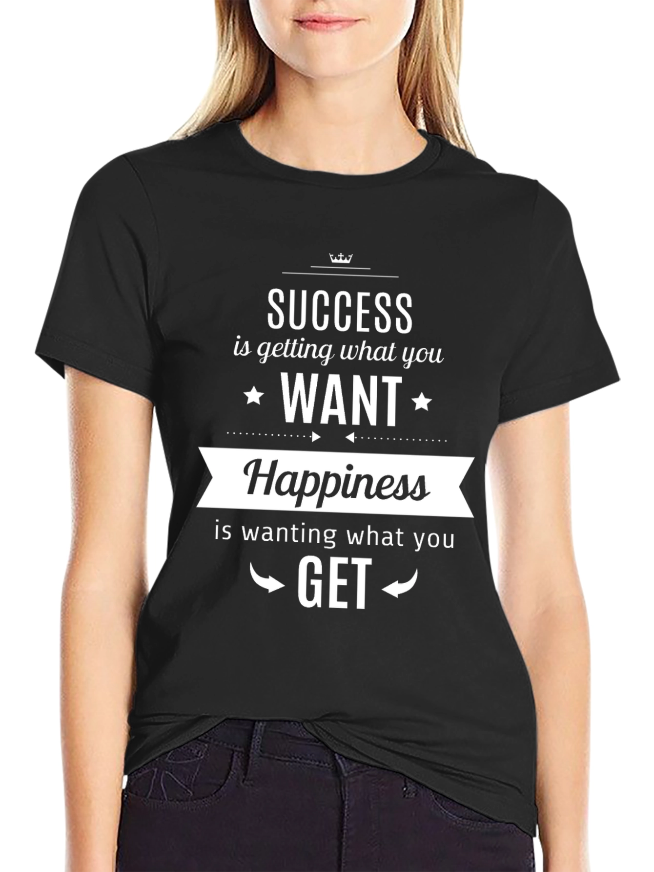 Success & Happiness Graphic Print Tee - Black