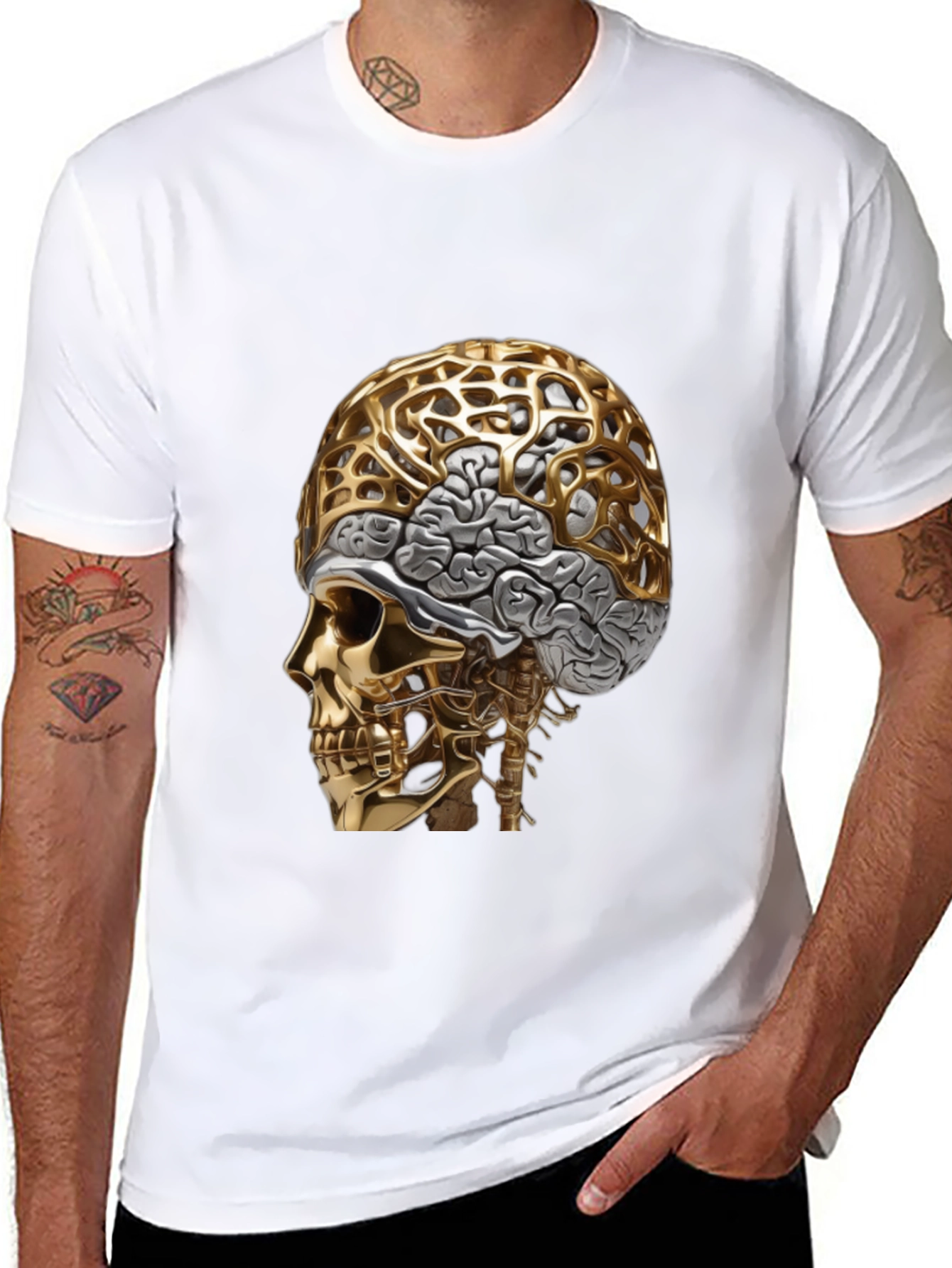 Golden Skull & Brain Graphic Tee