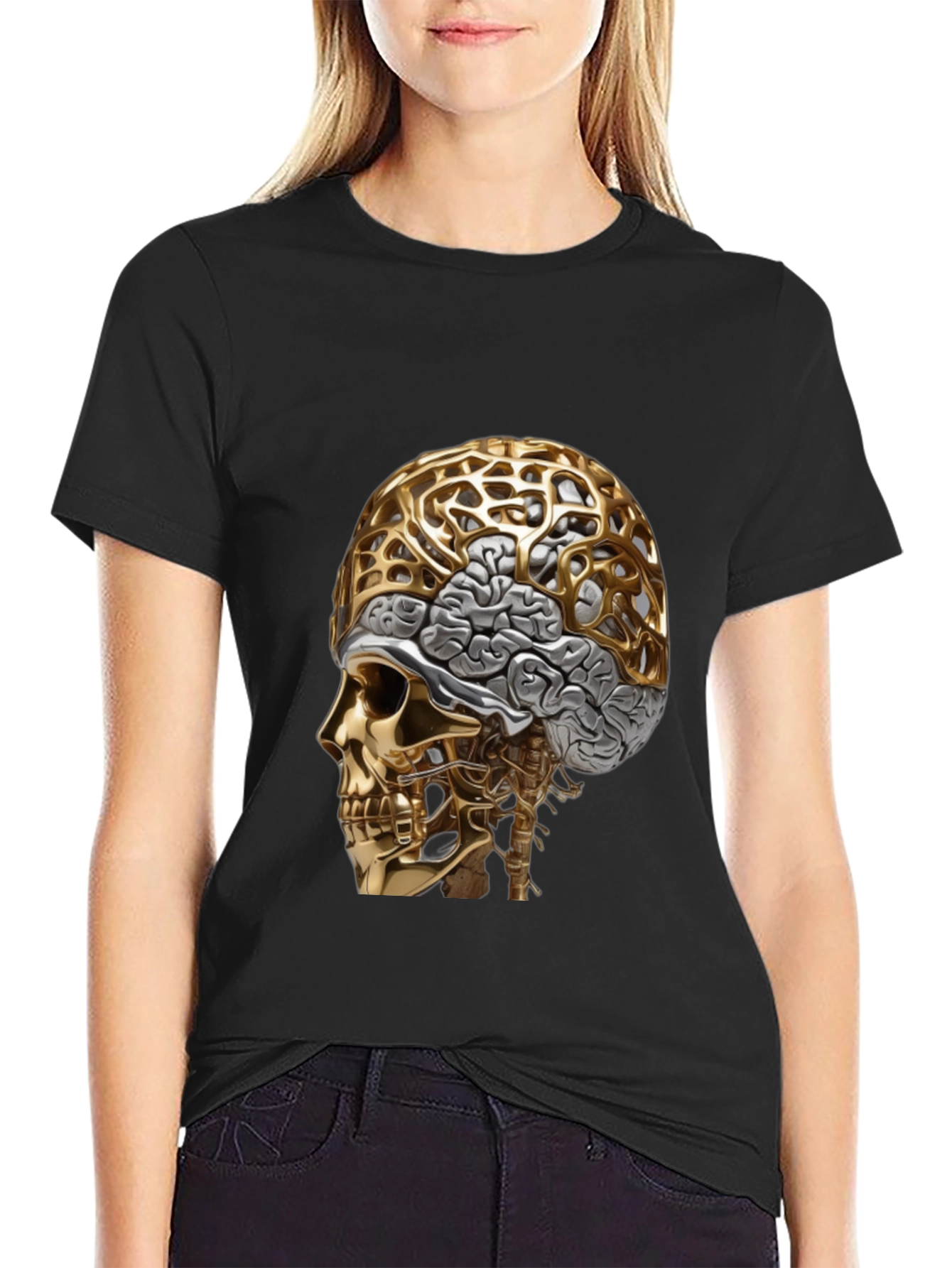 Golden Skull & Brain Graphic Tee