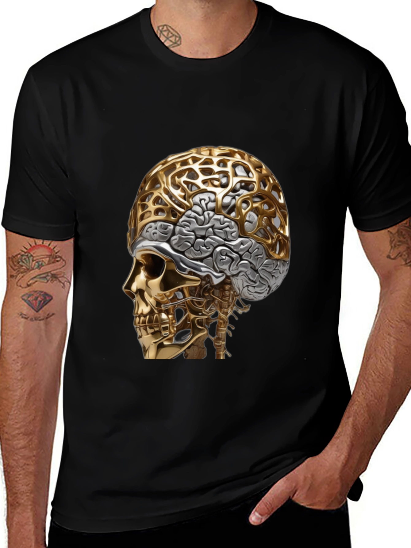 Golden Skull & Brain Graphic Tee