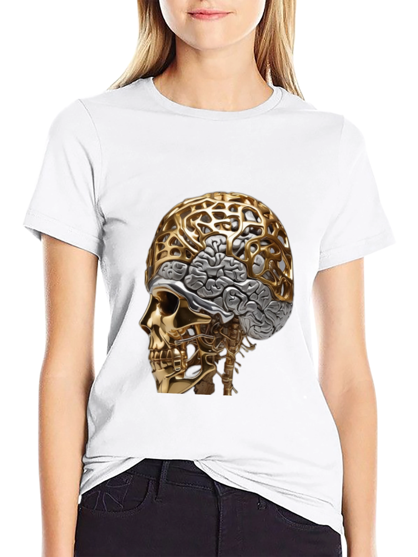Golden Skull & Brain Graphic Tee