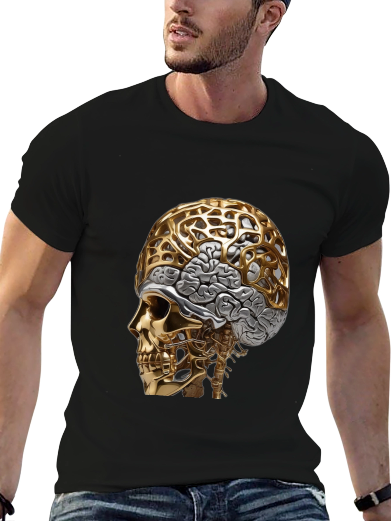 Golden Skull & Brain Graphic Tee