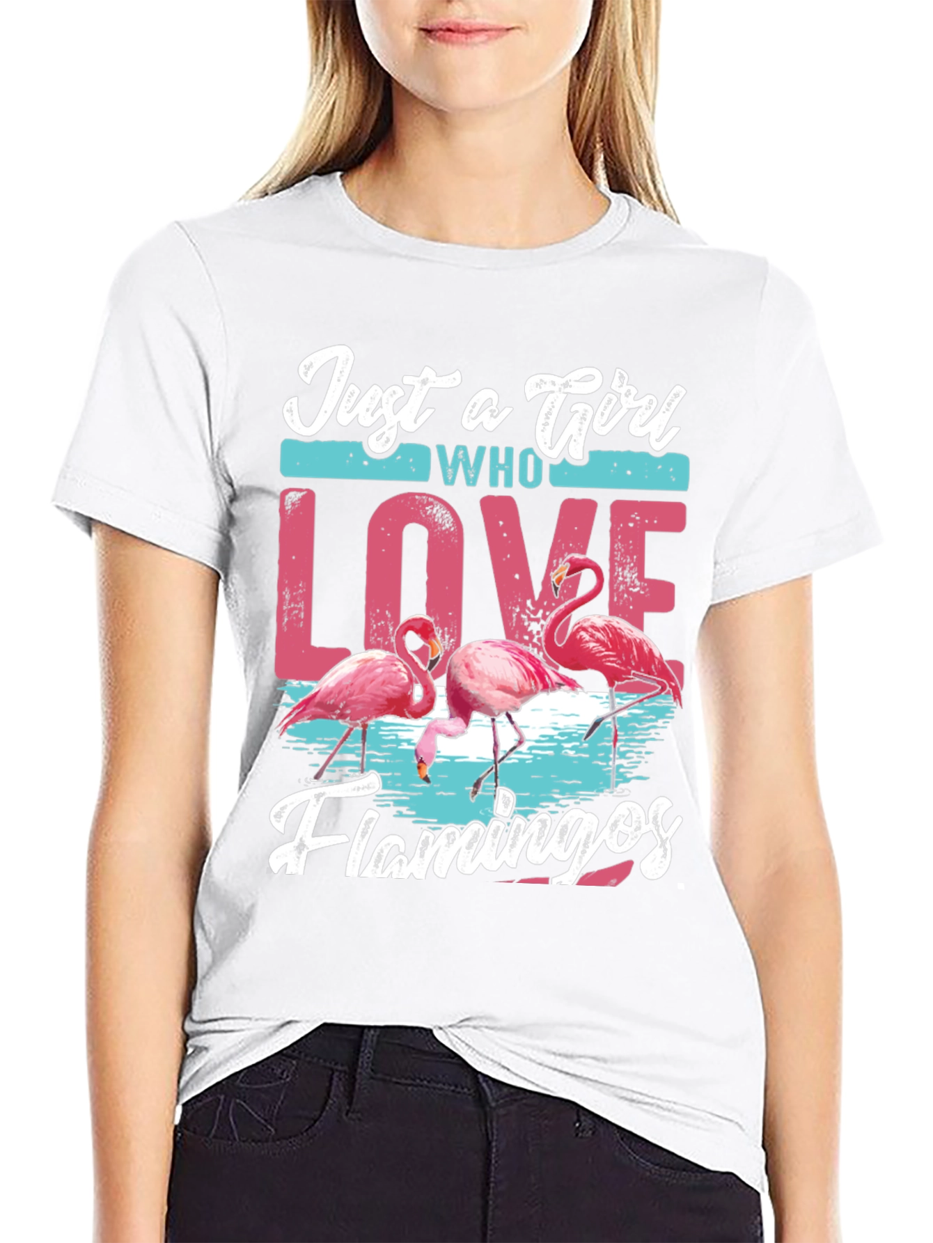 Just A Girl Who Loves Flamingos Black T-Shirt