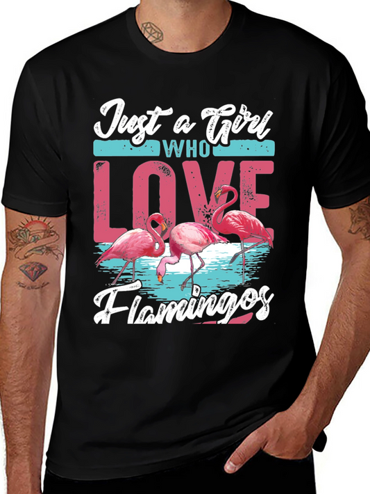 Just A Girl Who Loves Flamingos Black T-Shirt