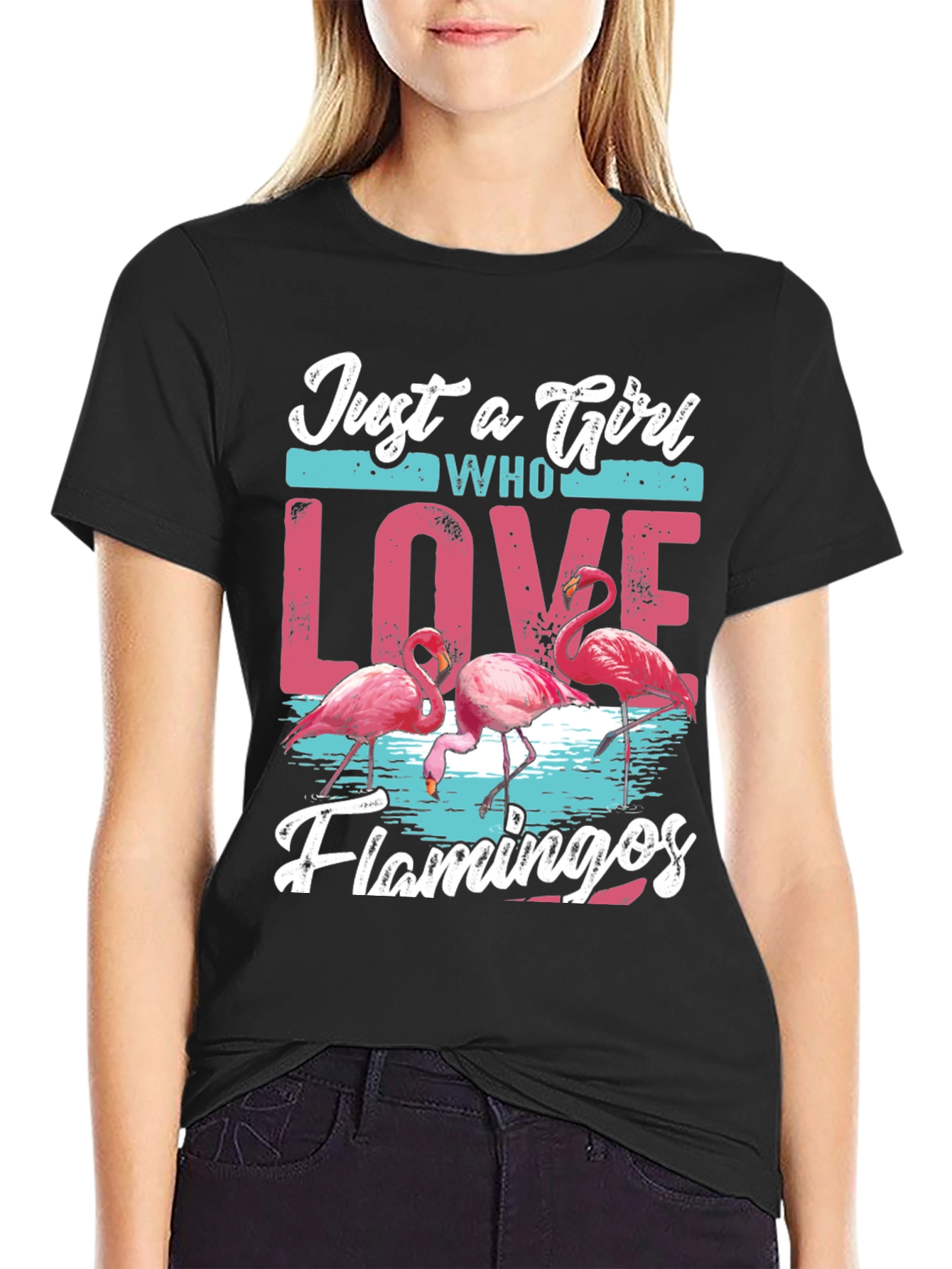 Just A Girl Who Loves Flamingos Black T-Shirt