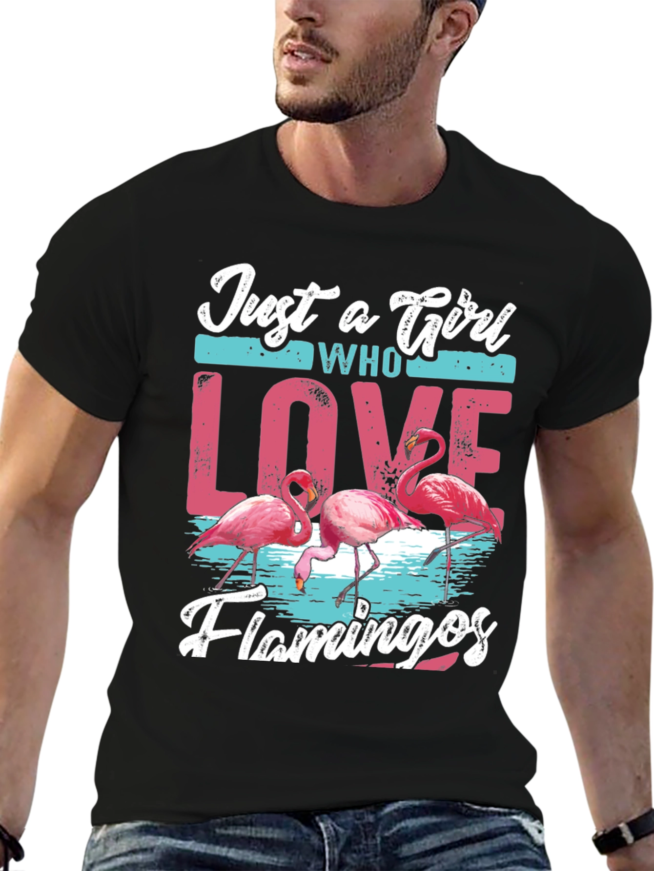 Just A Girl Who Loves Flamingos Black T-Shirt