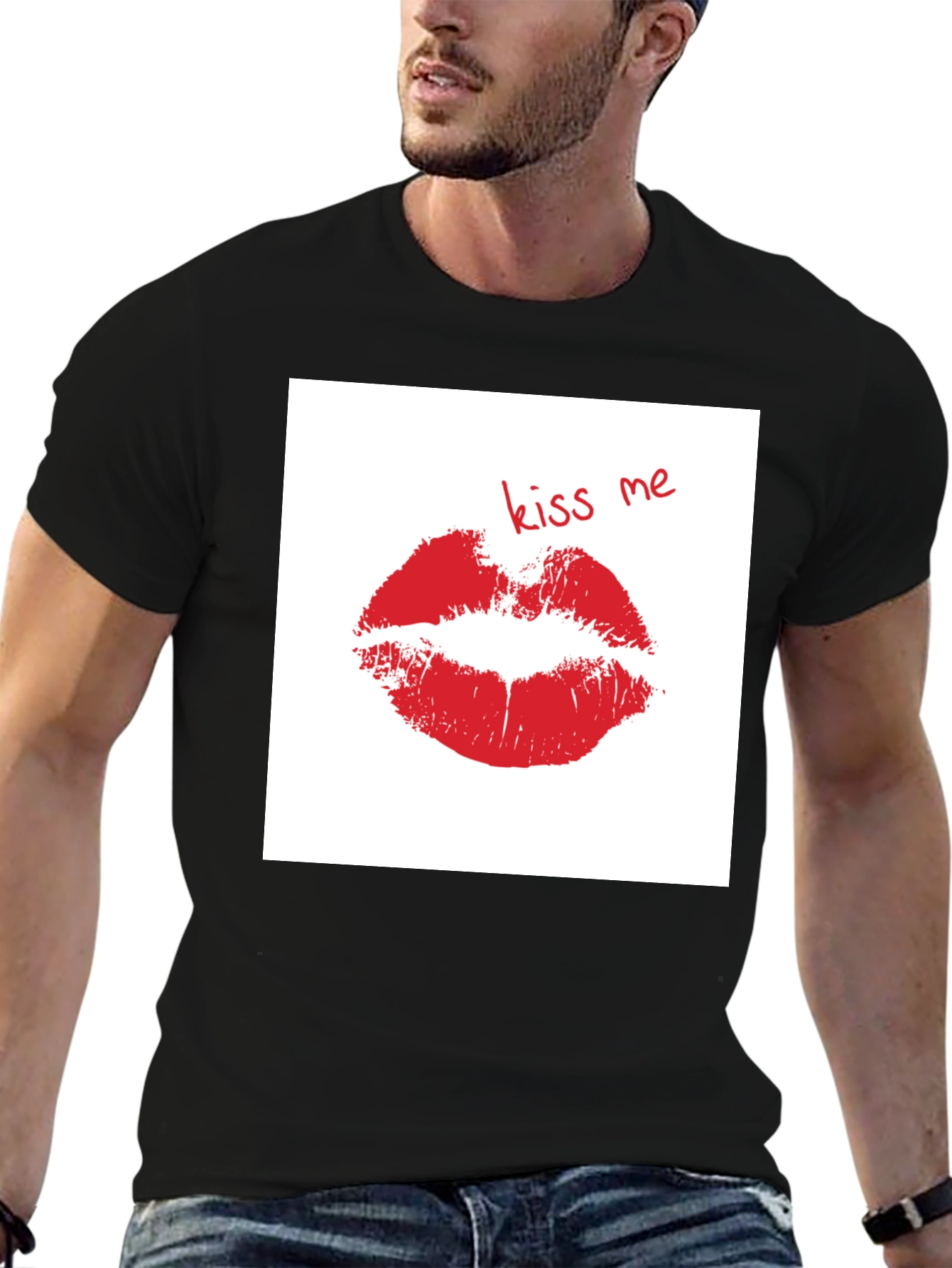 Kiss Me Lips Graphic Black T-Shirt