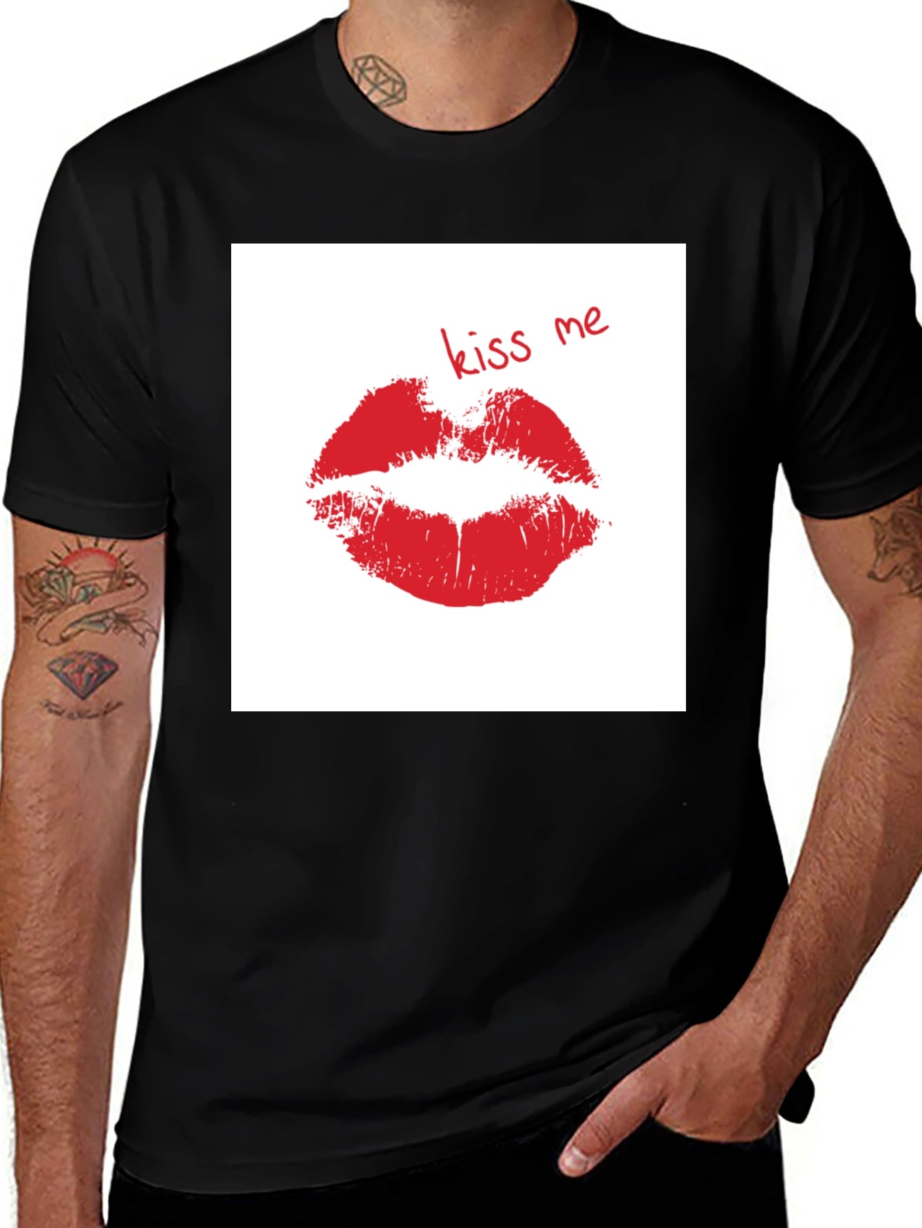 Kiss Me Lips Graphic Black T-Shirt