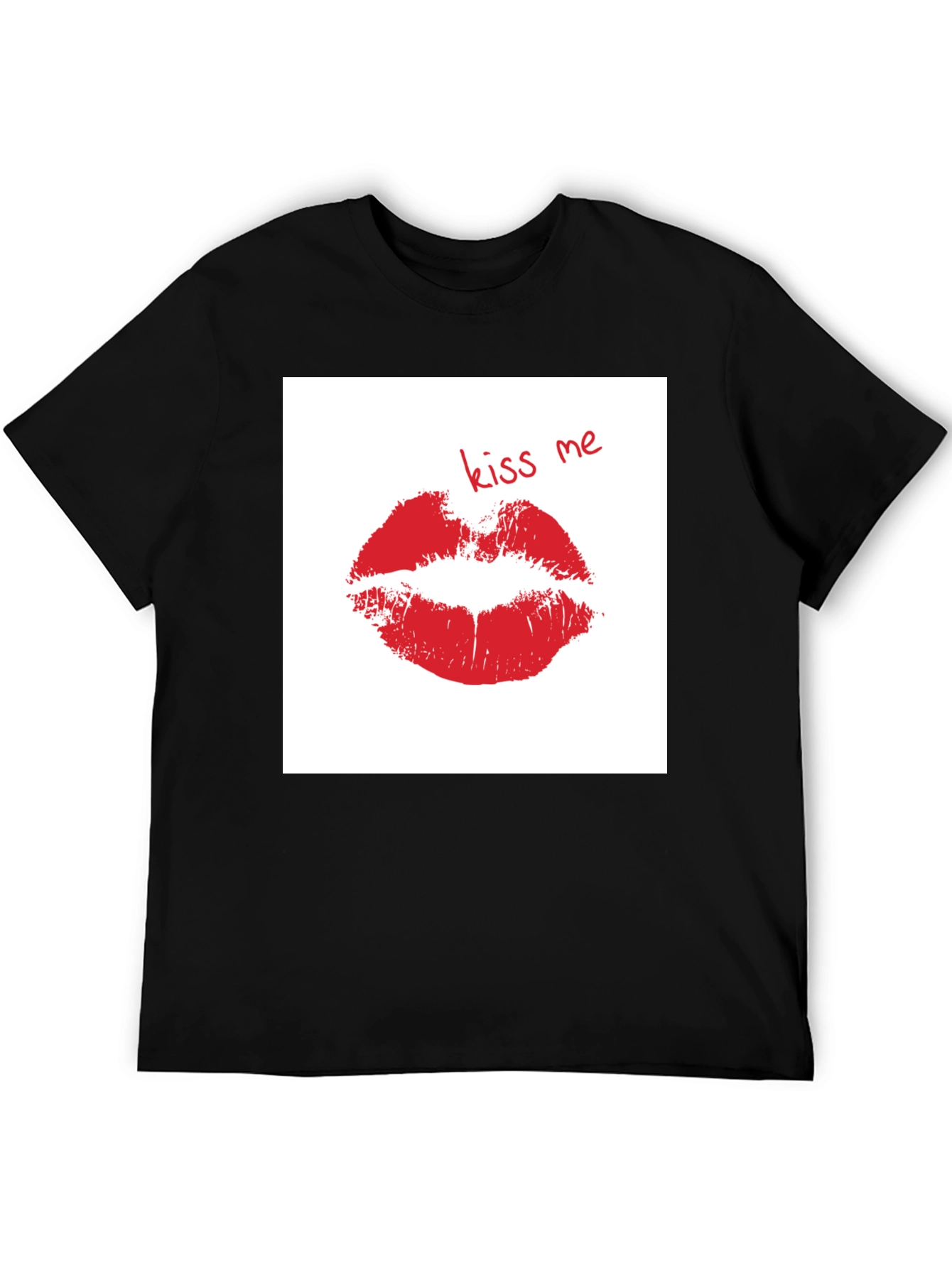Kiss Me Lips Graphic Black T-Shirt