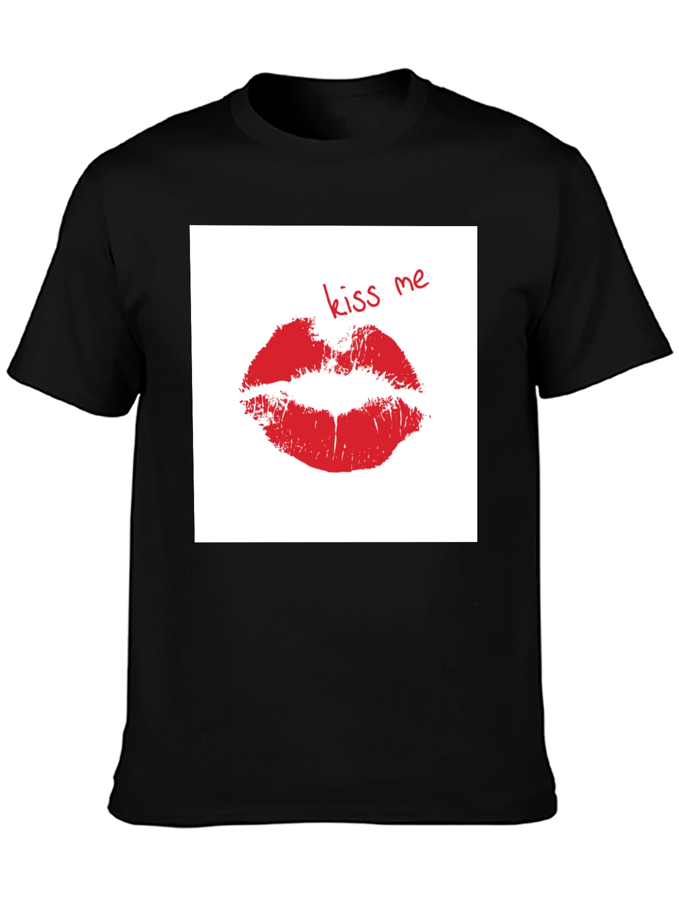 Kiss Me Lips Graphic Black T-Shirt
