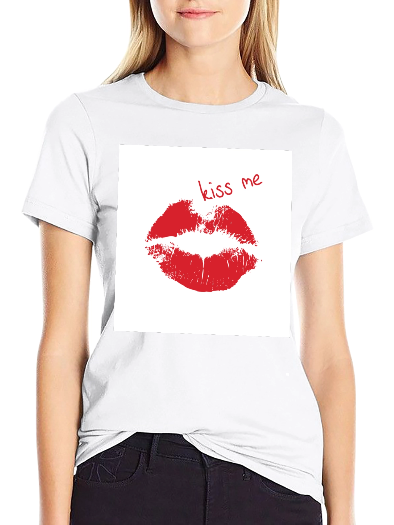 Kiss Me Lips Graphic Black T-Shirt