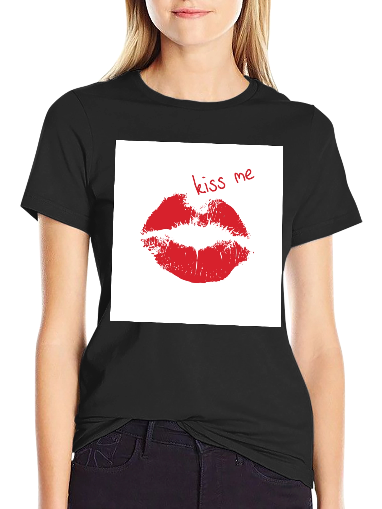 Kiss Me Lips Graphic Black T-Shirt