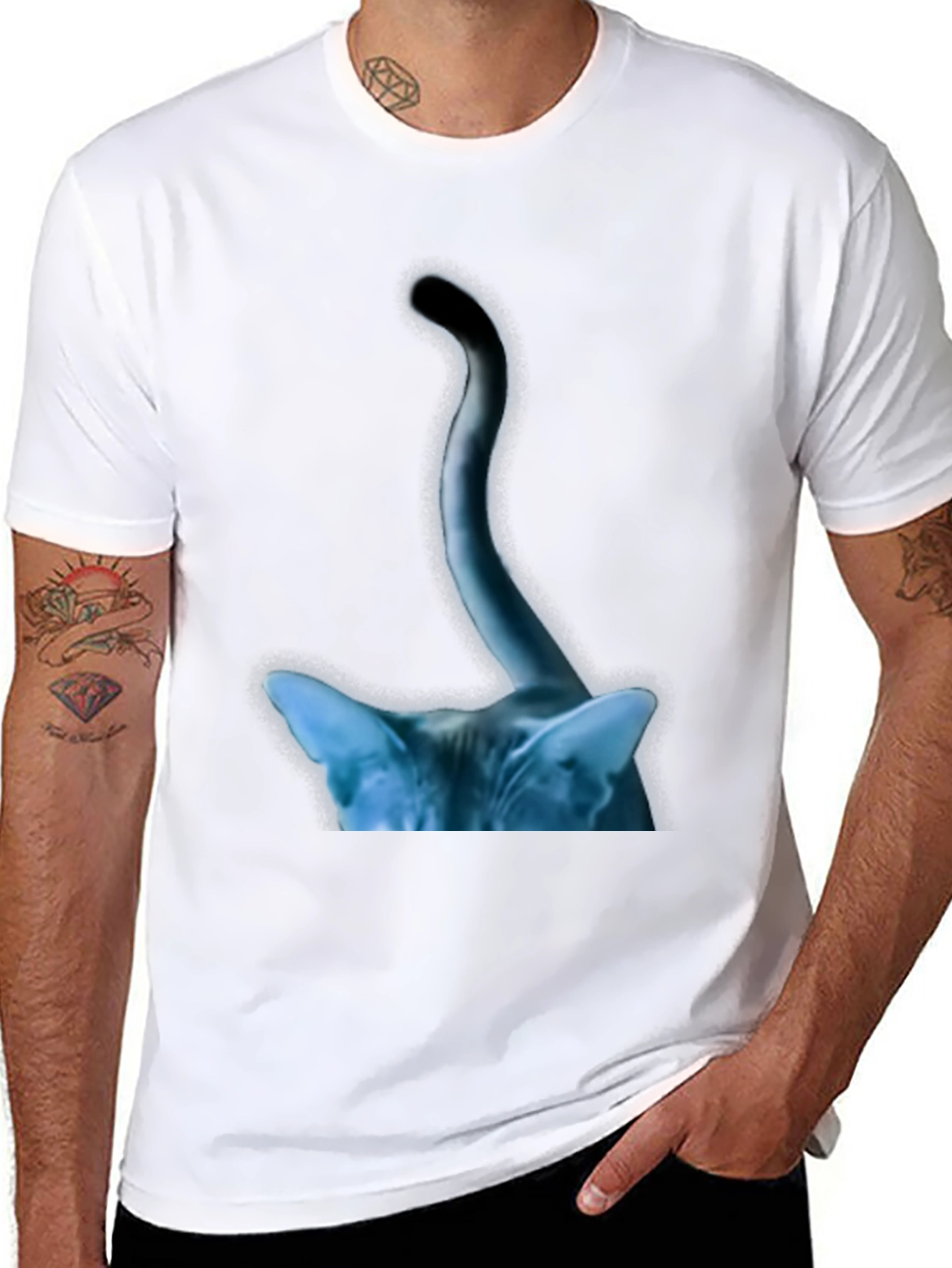 Abstract Cat Tail Graphic Tee - Black