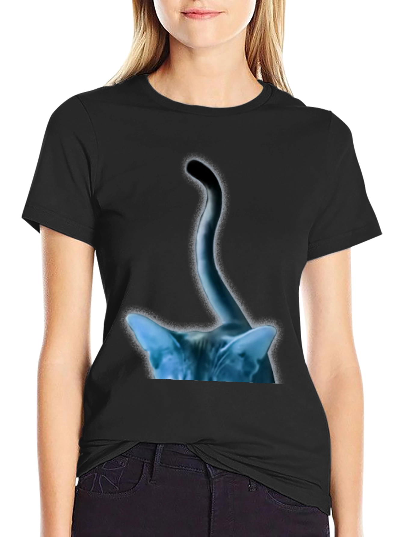 Abstract Cat Tail Graphic Tee - Black