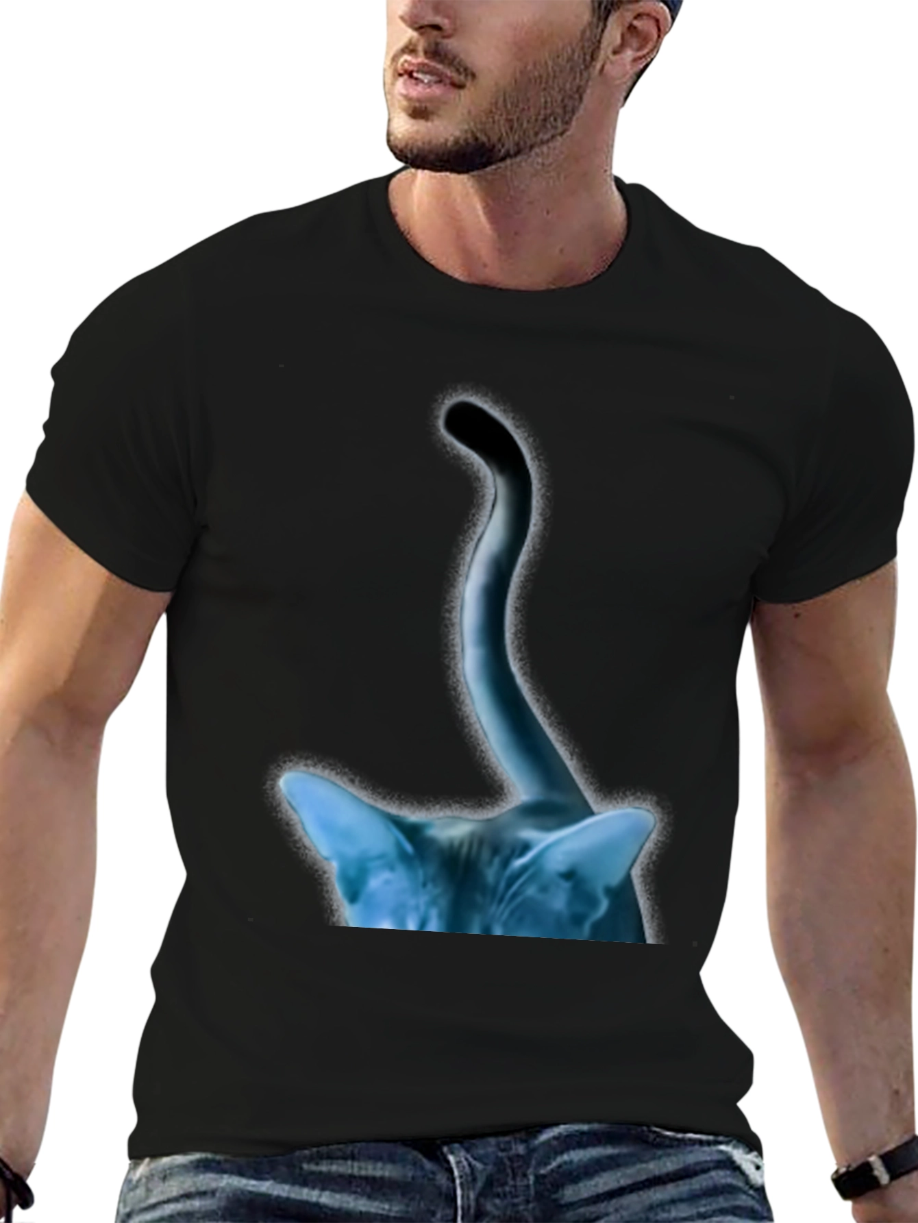 Abstract Cat Tail Graphic Tee - Black