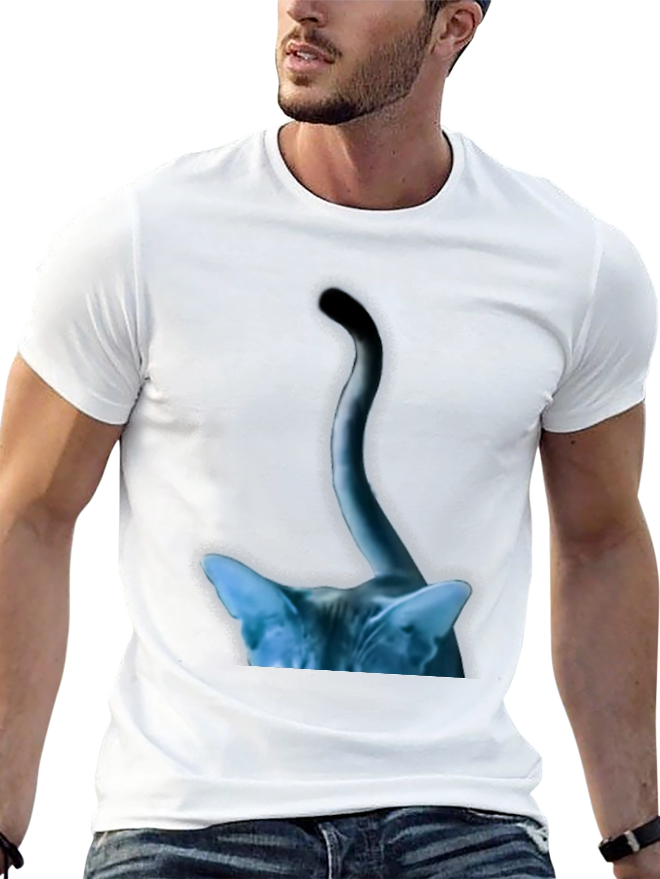Abstract Cat Tail Graphic Tee - Black