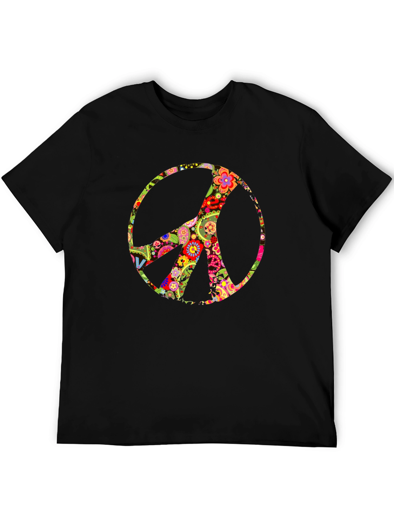 Floral Peace Sign Black T-Shirt